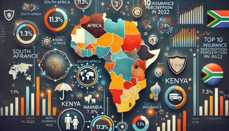 DALL·E 2024-12-08 18.10.31 - A visually engaging illustration representing the top 10 African countries with the highest insurance penetration rates in 2022. The design includes a