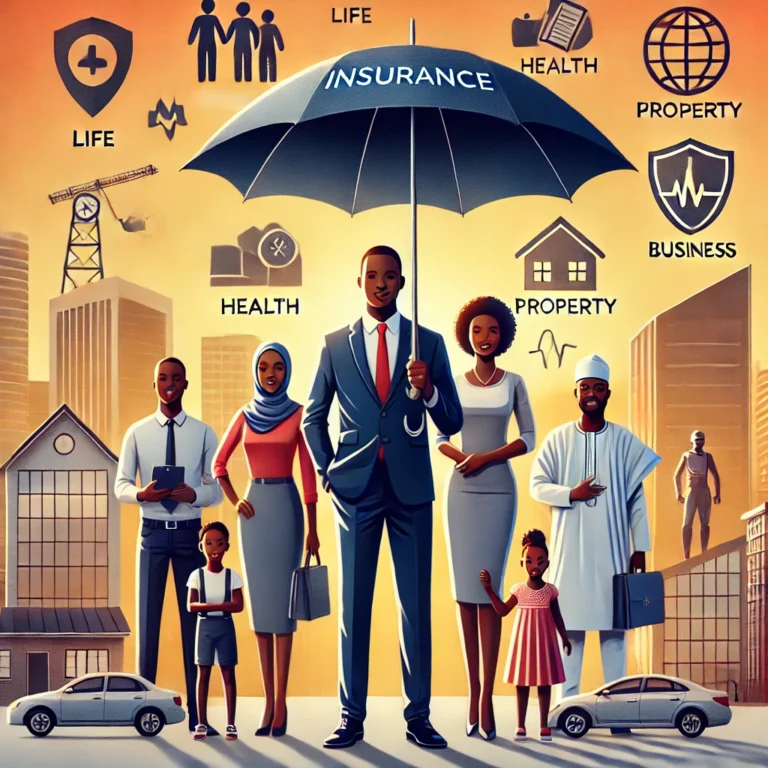 DALL·E 2024-12-09 12.34.37 - A professional illustration depicting the concept of insurance in Nigeria. The image features diverse Nigerians (of different ages, genders, and socio